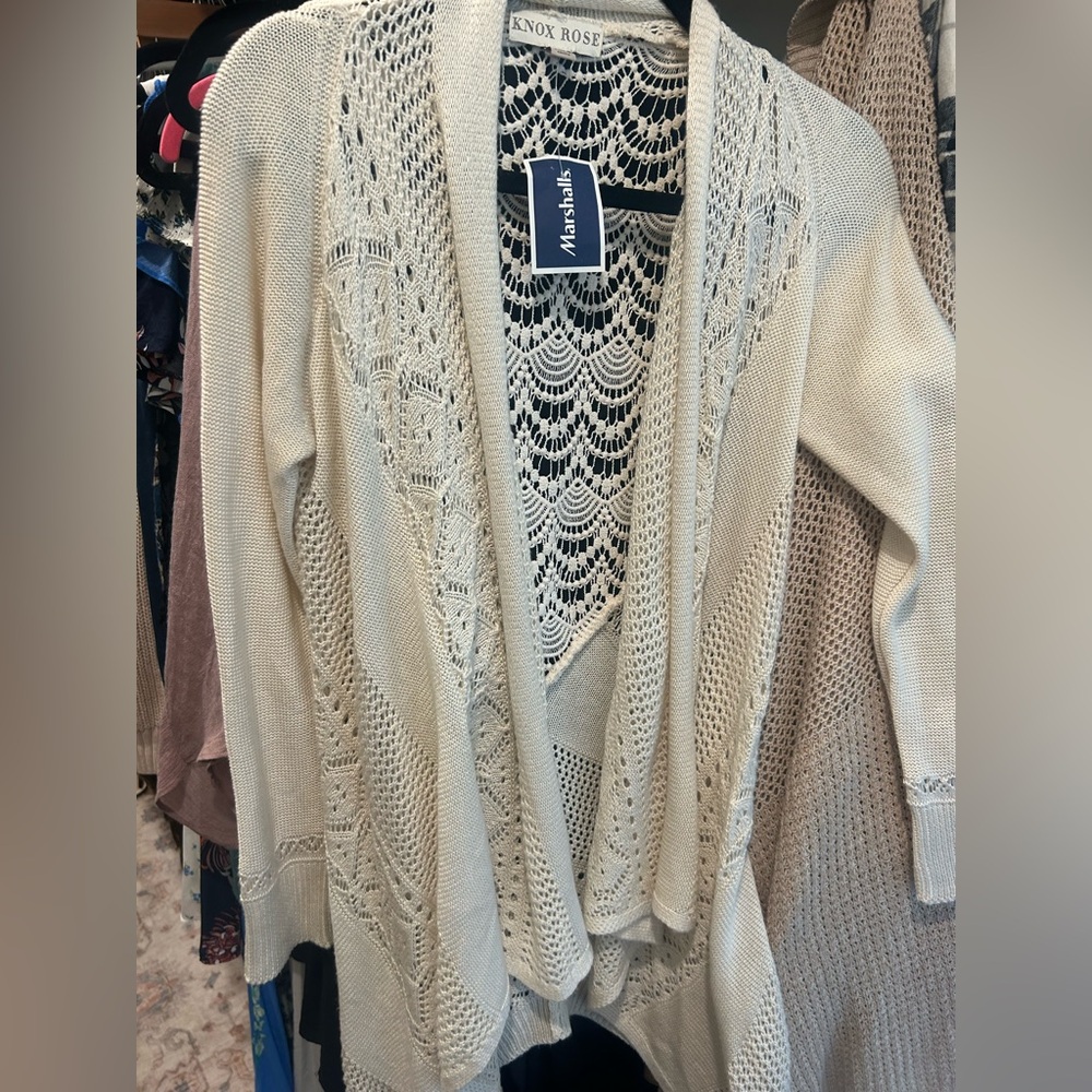 Knox Rose Cardigan Sweater Womens Small Beige Drape Open Front Boho Cottage